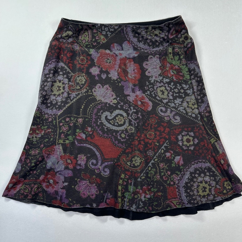Vintage Artsy Wool Reversible Skirt M/L Black Paisley Boutique Eclectic Boho Y2K - Picture 6 of 7